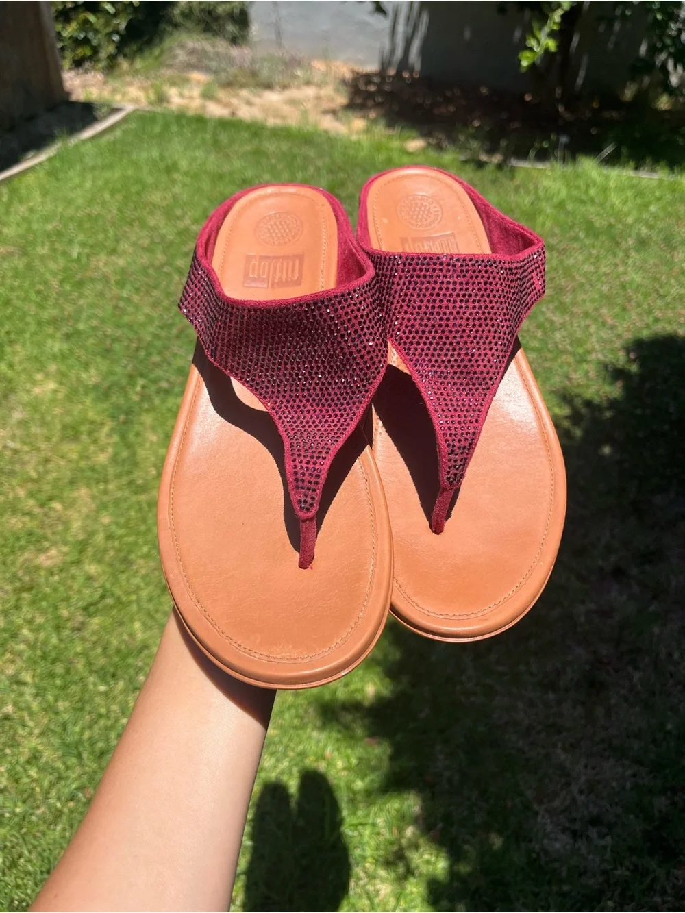 Fitflop Banda Glitz Red Slide Sandals Thongs Rhinestone Embellished Fairy Sz 10